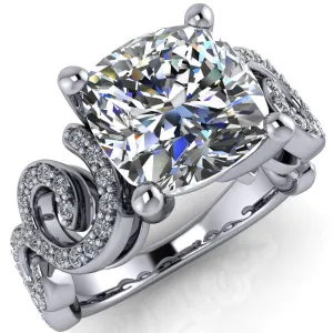 Dominique Cushion Center Stone 4 Prong Loop Band Engagement Ring