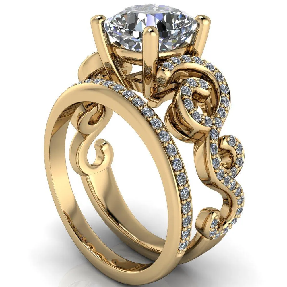 Dominique Cushion Center Stone 4 Prong Loop Band Engagement Ring