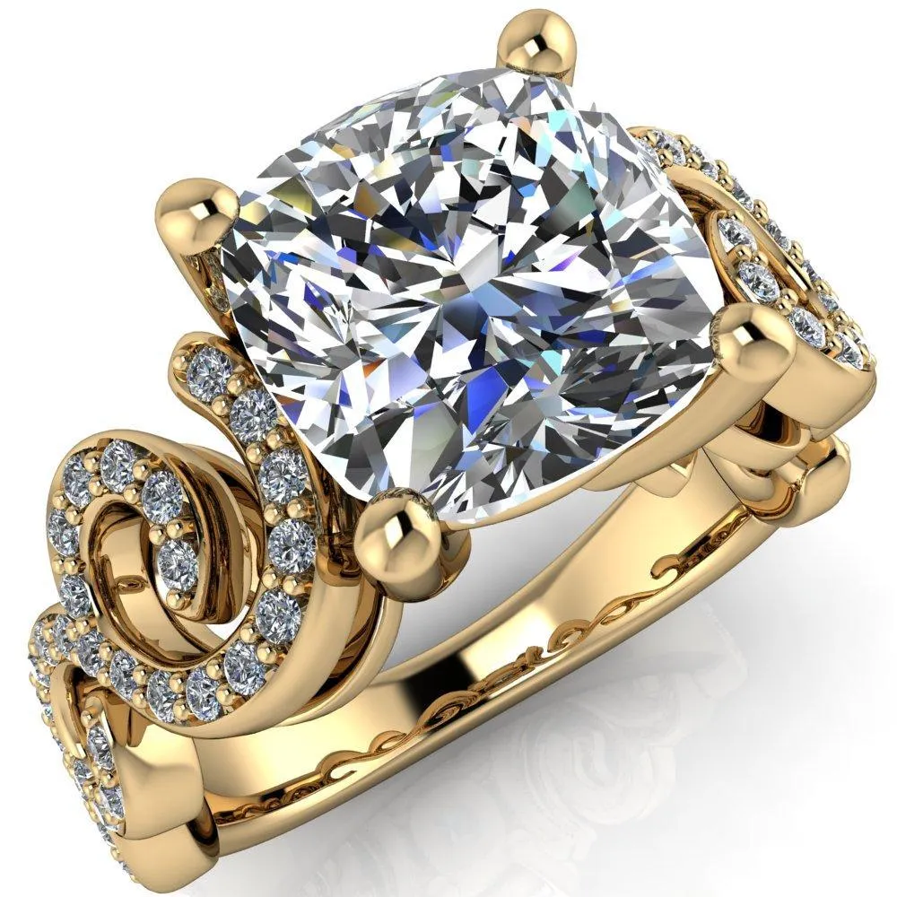 Dominique Cushion Center Stone 4 Prong Loop Band Engagement Ring