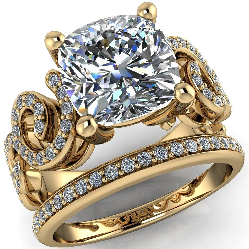 Dominique Cushion Center Stone 4 Prong Loop Band Engagement Ring