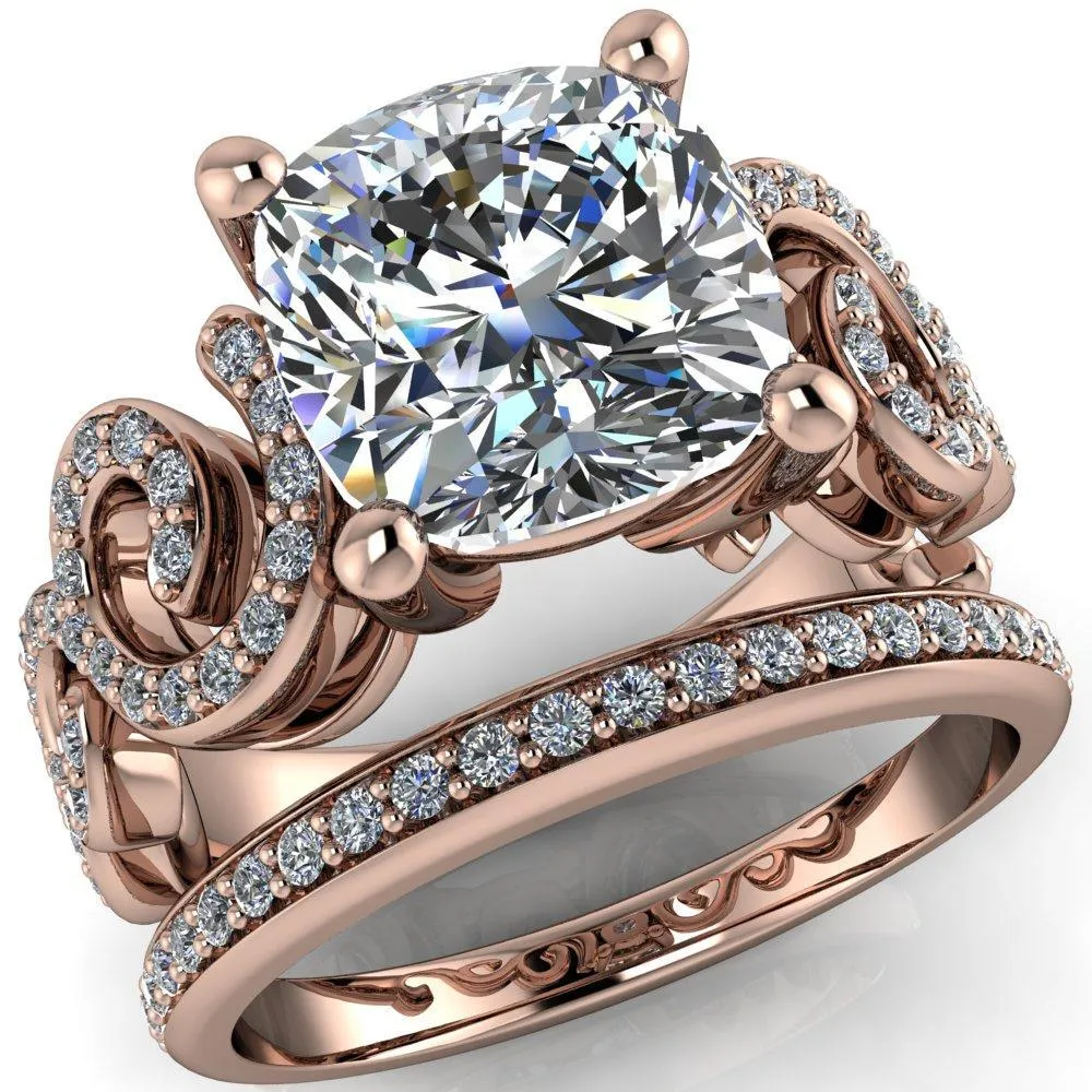 Dominique Cushion Center Stone 4 Prong Loop Band Engagement Ring