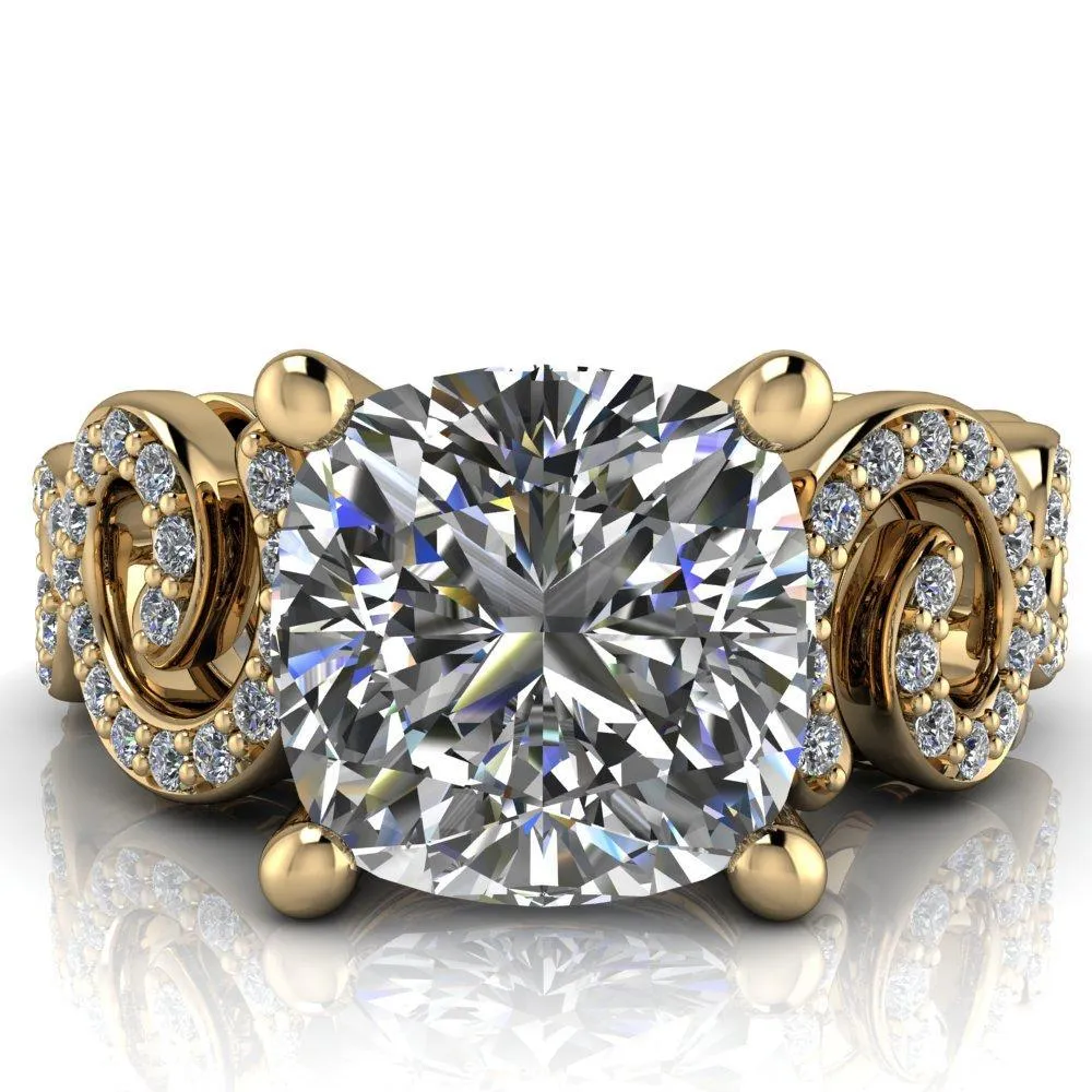 Dominique Cushion Center Stone 4 Prong Loop Band Engagement Ring