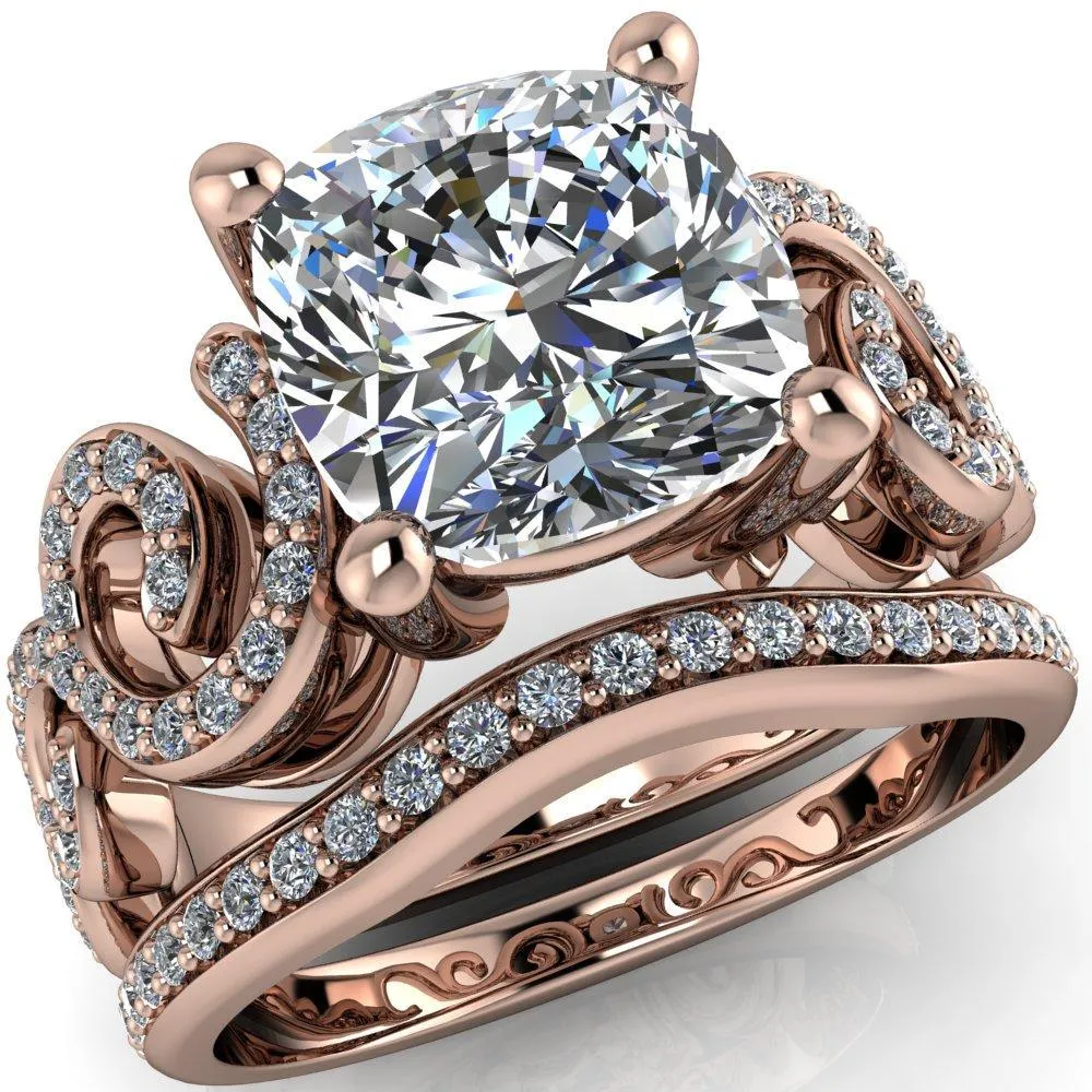 Dominique Cushion Center Stone 4 Prong Loop Band Engagement Ring