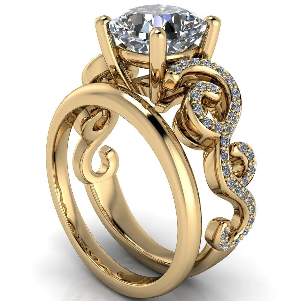 Dominique Cushion Center Stone 4 Prong Loop Band Engagement Ring