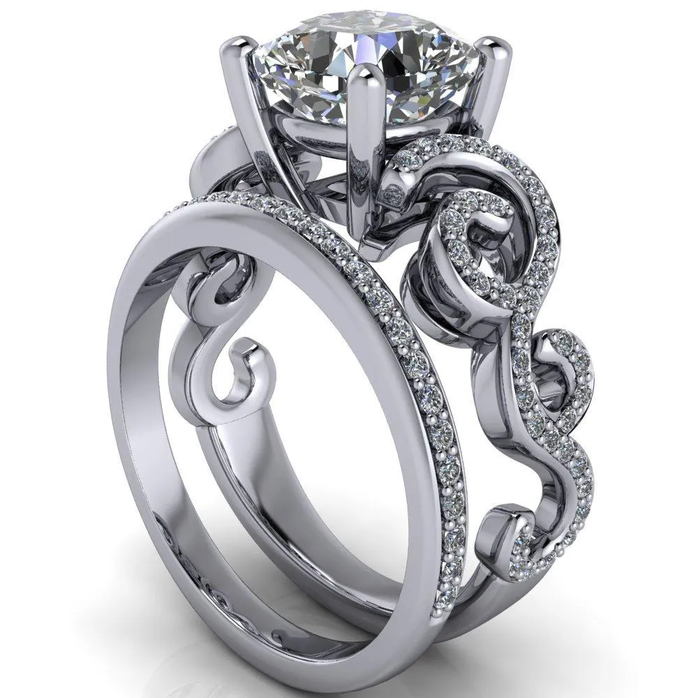 Dominique Cushion Center Stone 4 Prong Loop Band Engagement Ring