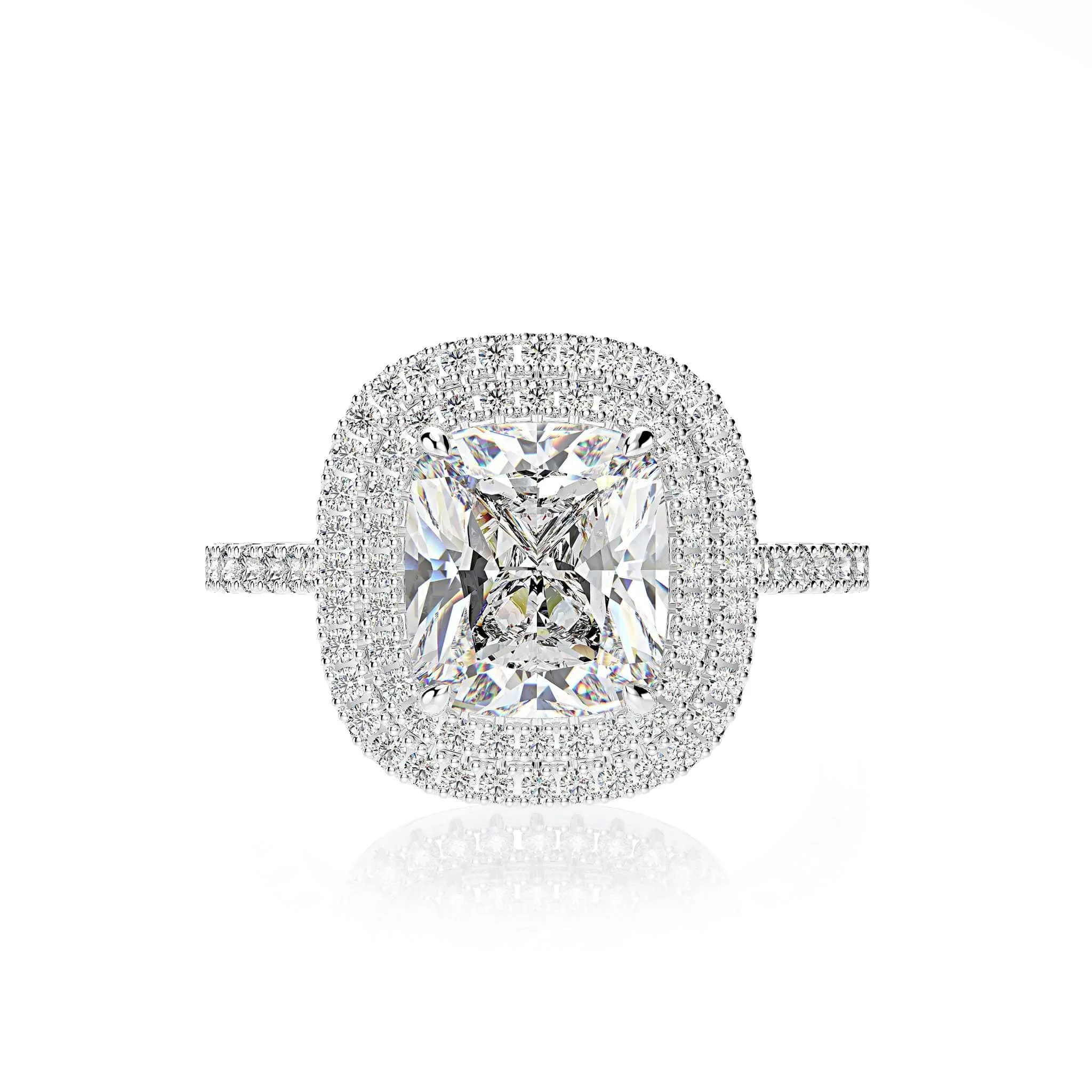 Double Halo Cushion Cut 3-Pieces Wedding Set