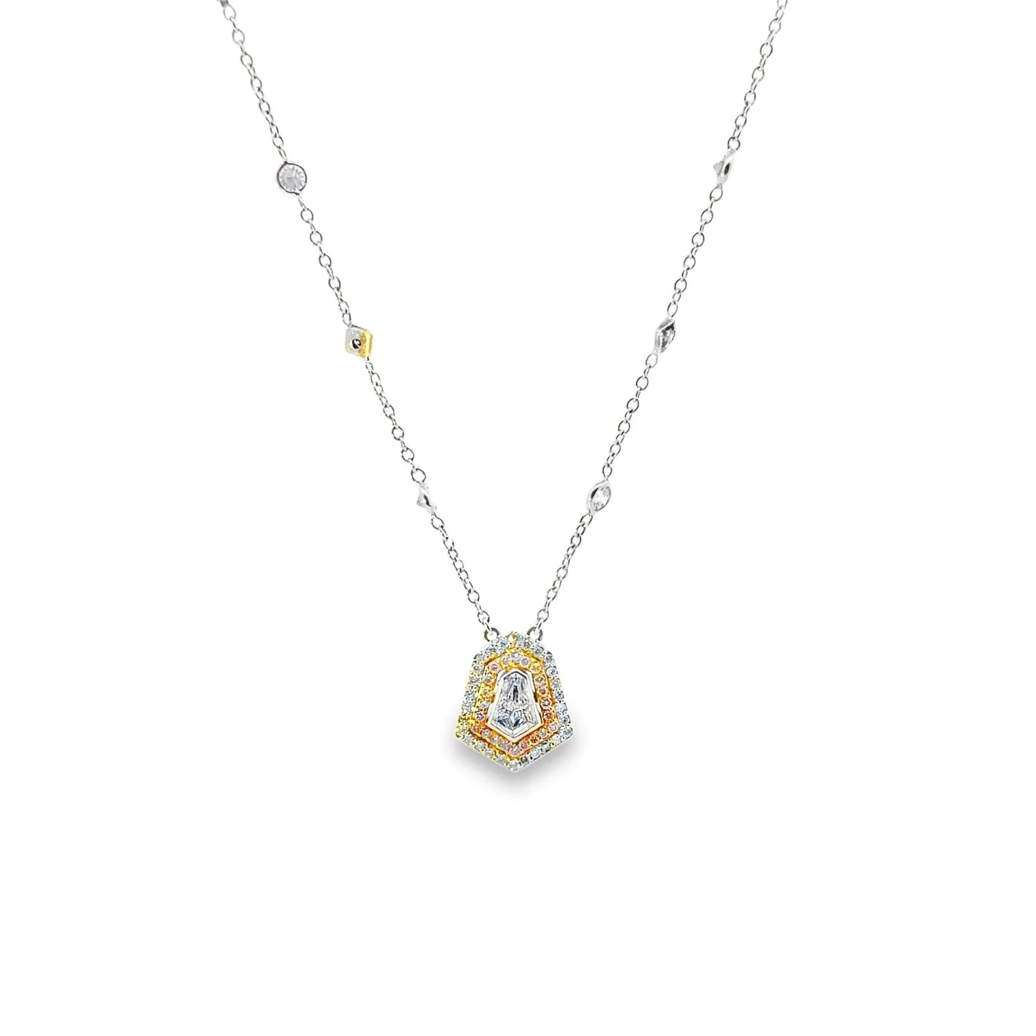 Double Halo Kite Diamond Drop Necklace