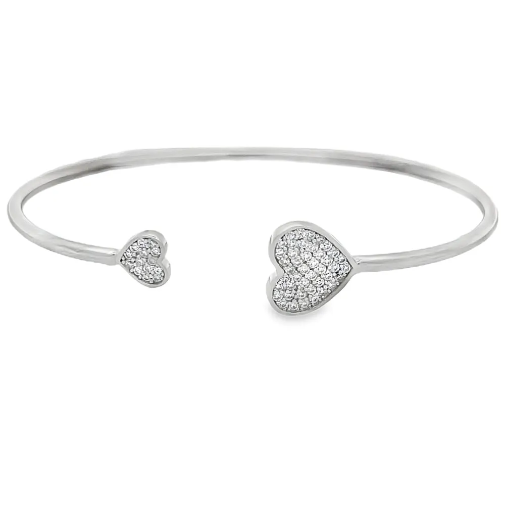 Double Heart Moissanite Iced Out Bangle .925 Sterling Silver