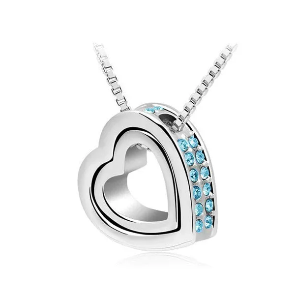Double Heart Pendant Sweater chain Necklace
