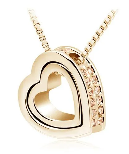 Double Heart Pendant Sweater chain Necklace