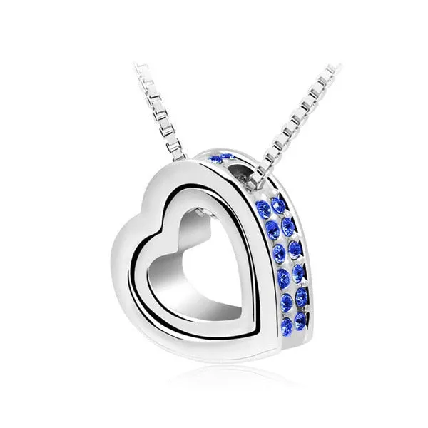 Double Heart Pendant Sweater chain Necklace