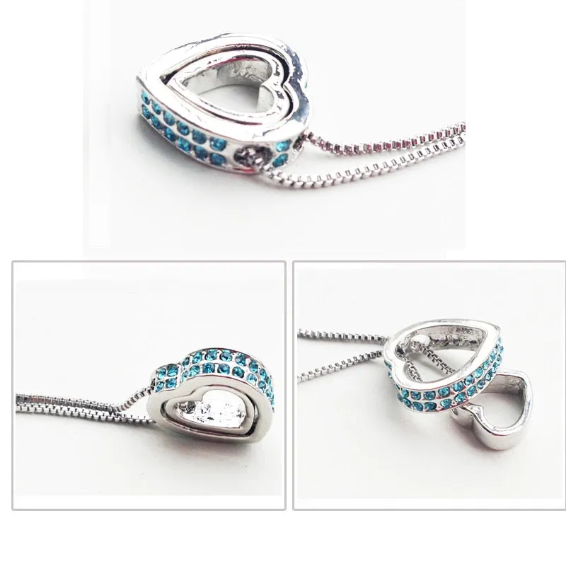 Double Heart Pendant Sweater chain Necklace