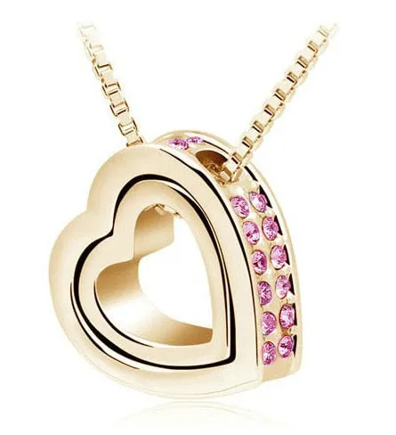 Double Heart Pendant Sweater chain Necklace