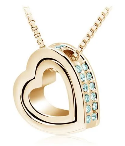 Double Heart Pendant Sweater chain Necklace