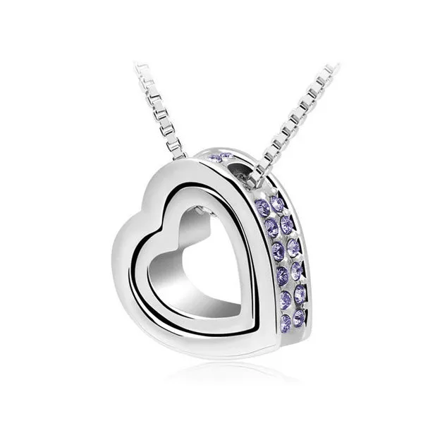 Double Heart Pendant Sweater chain Necklace