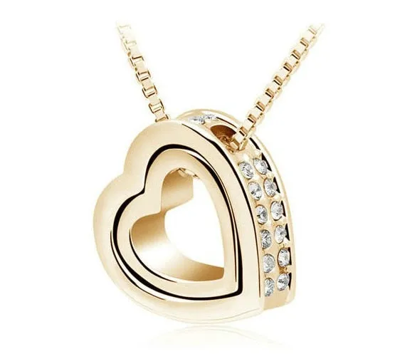 Double Heart Pendant Sweater chain Necklace