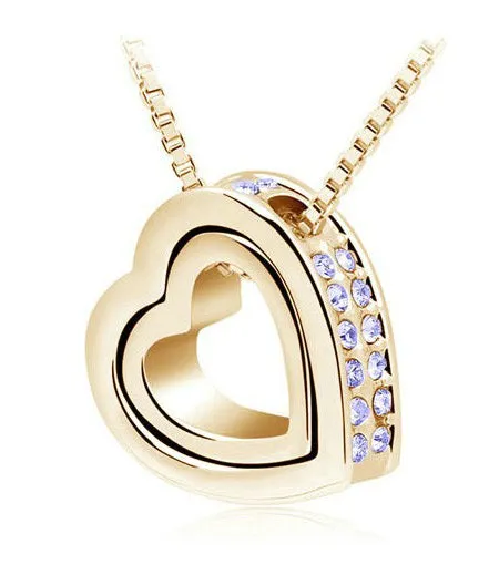 Double Heart Pendant Sweater chain Necklace