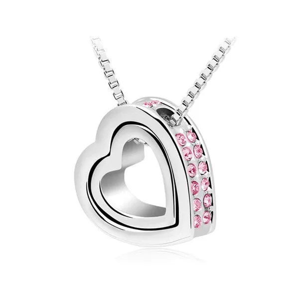 Double Heart Pendant Sweater chain Necklace
