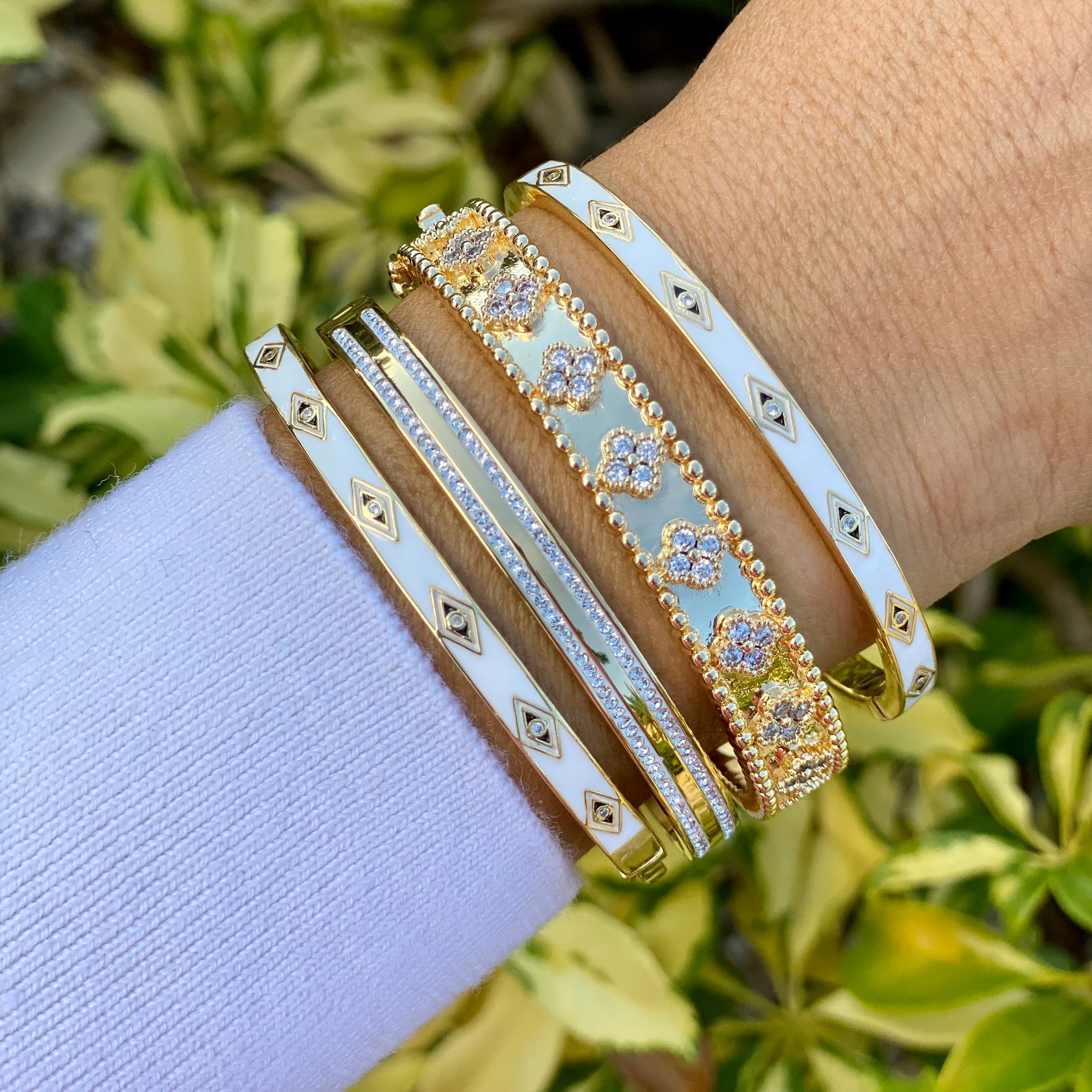 Double Row CZ Band Bangle Bracelet- Gold and Silver