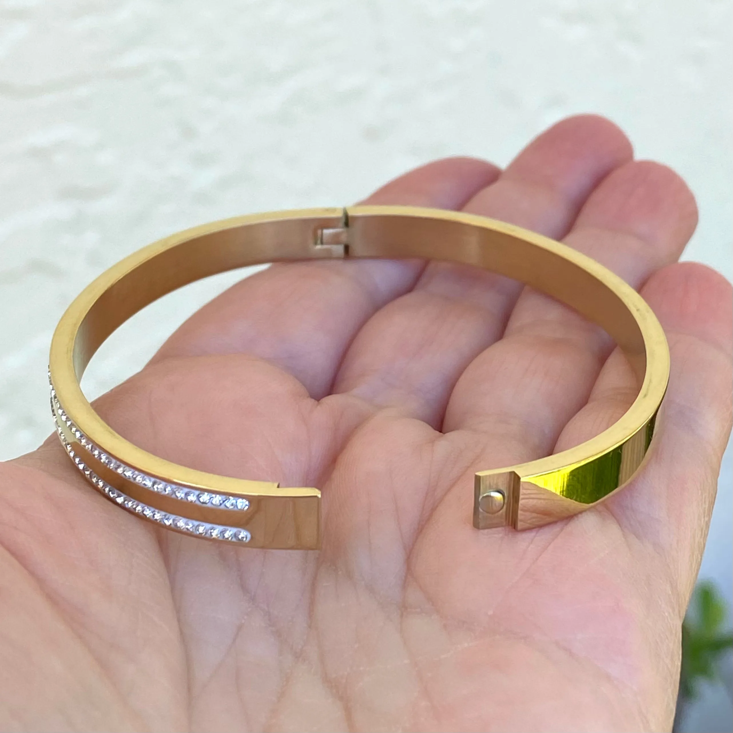 Double Row CZ Band Bangle Bracelet- Gold and Silver
