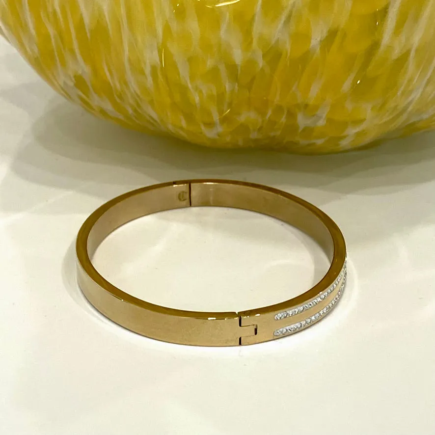 Double Row CZ Band Bangle Bracelet- Gold and Silver