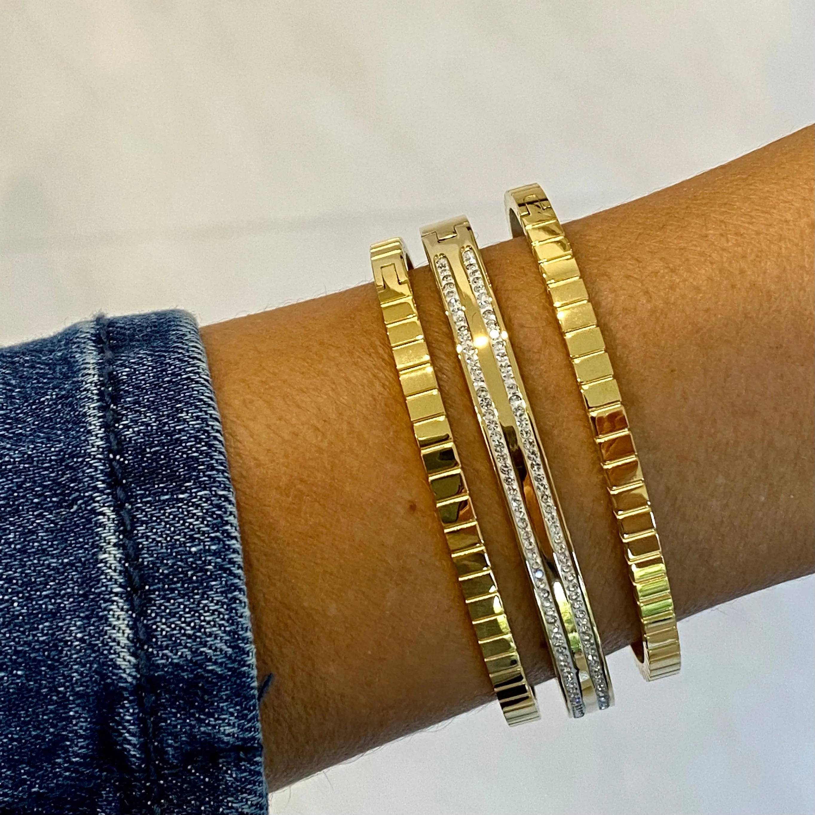 Double Row CZ Band Bangle Bracelet- Gold and Silver
