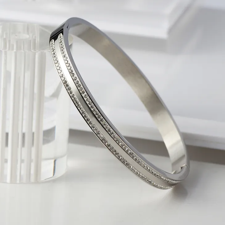 Double Row CZ Band Bangle Bracelet- Gold and Silver