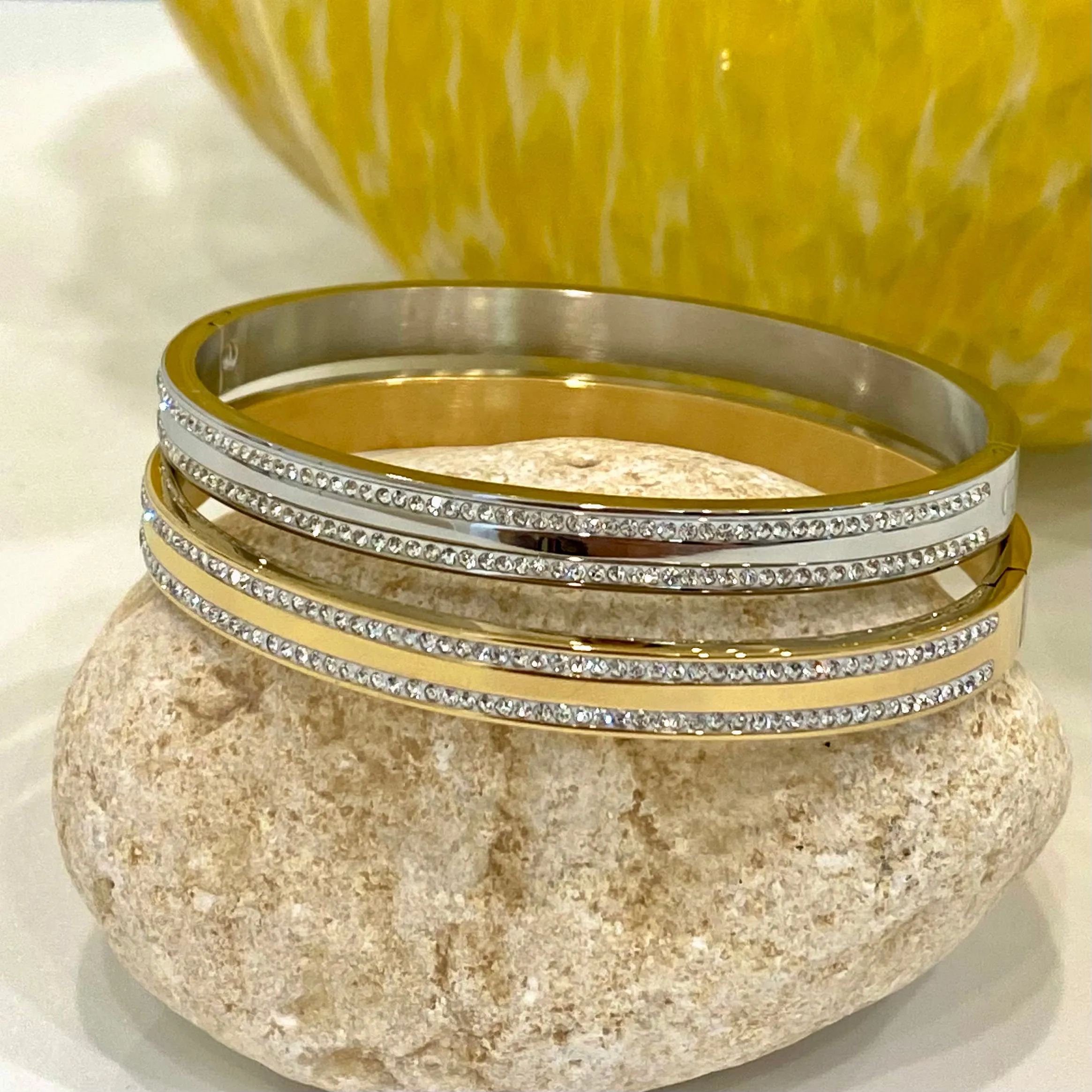 Double Row CZ Band Bangle Bracelet- Gold and Silver