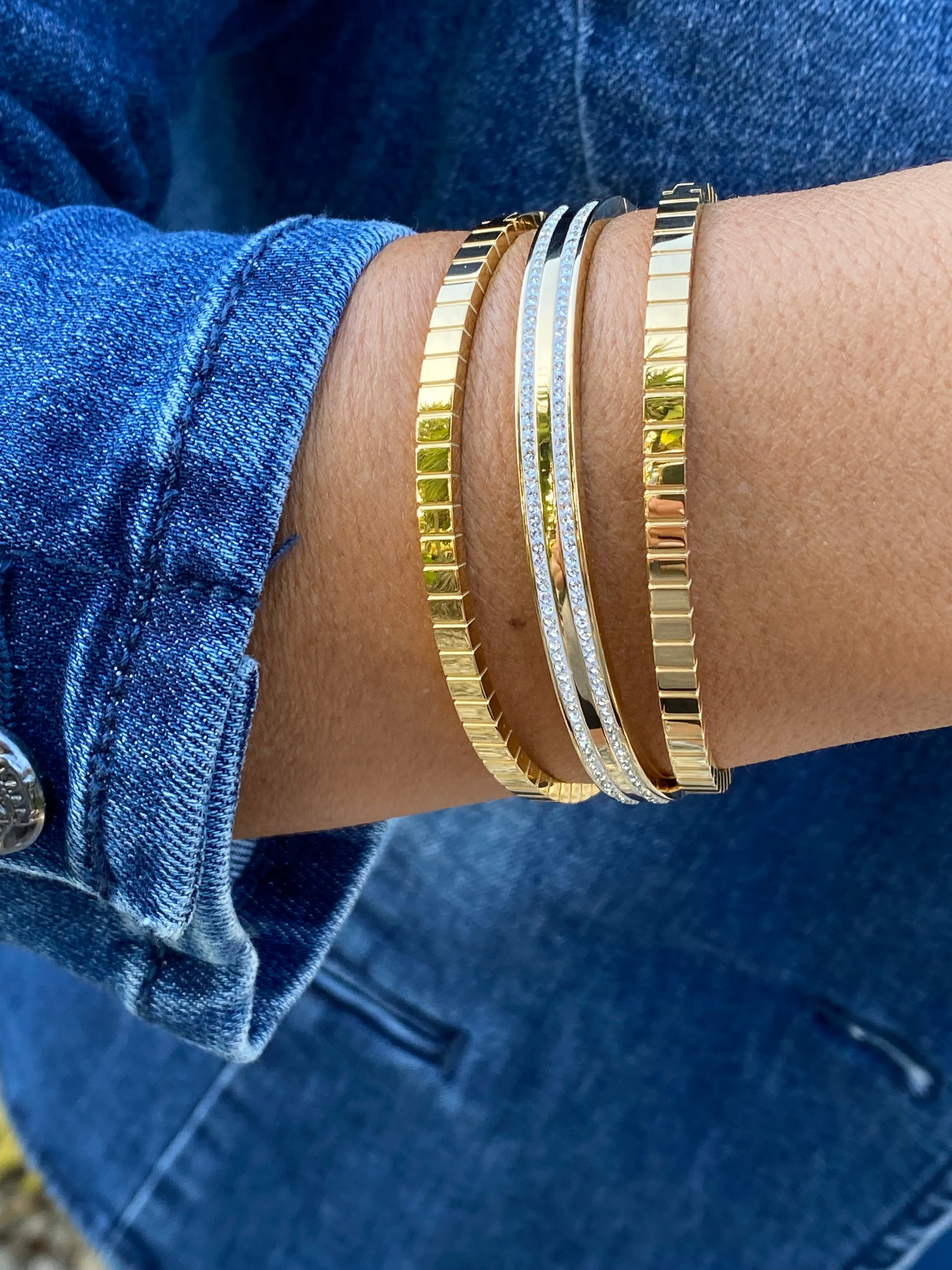 Double Row CZ Band Bangle Bracelet- Gold and Silver