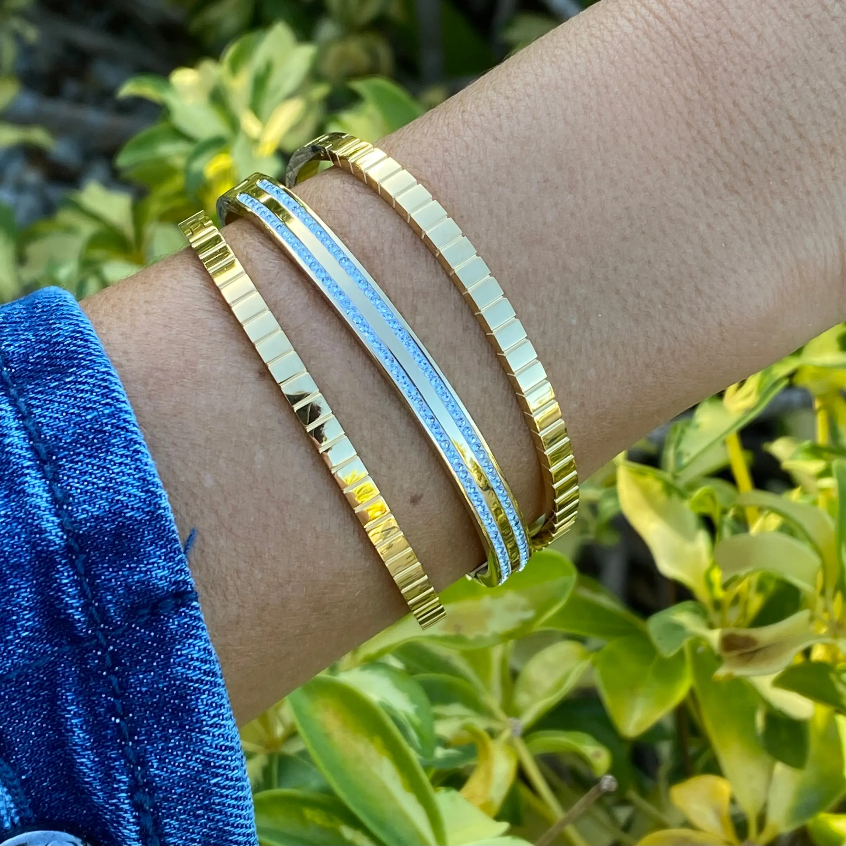 Double Row CZ Band Bangle Bracelet- Gold and Silver