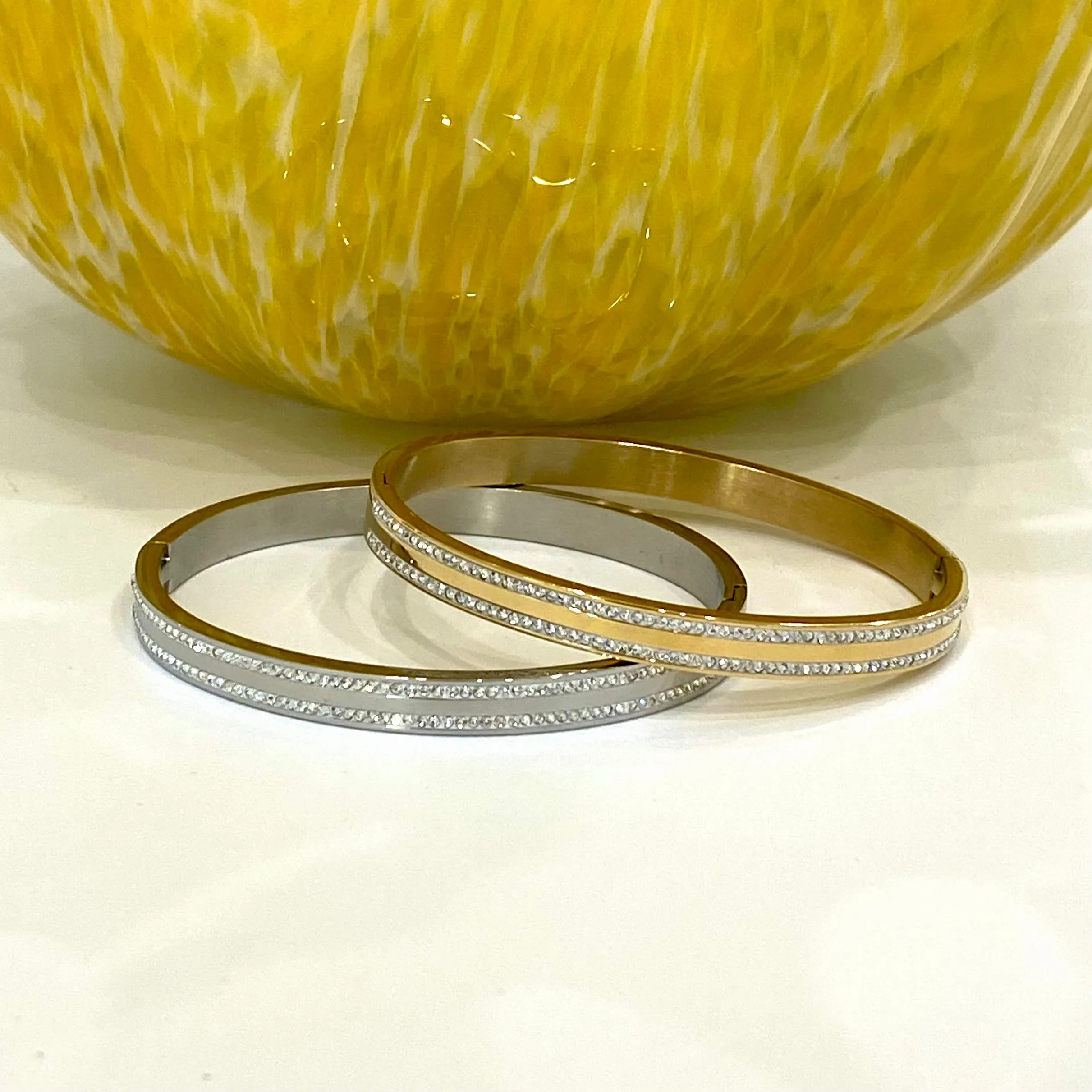 Double Row CZ Band Bangle Bracelet- Gold and Silver