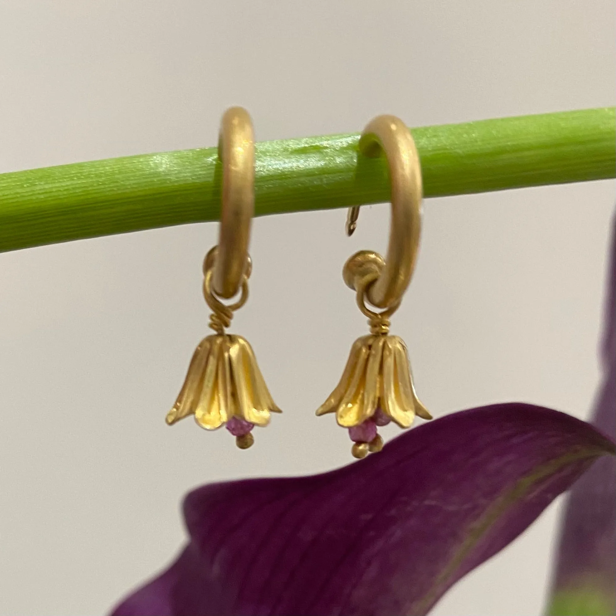 Dyan Tulip Ruby Drops in 22K Nectar Gold