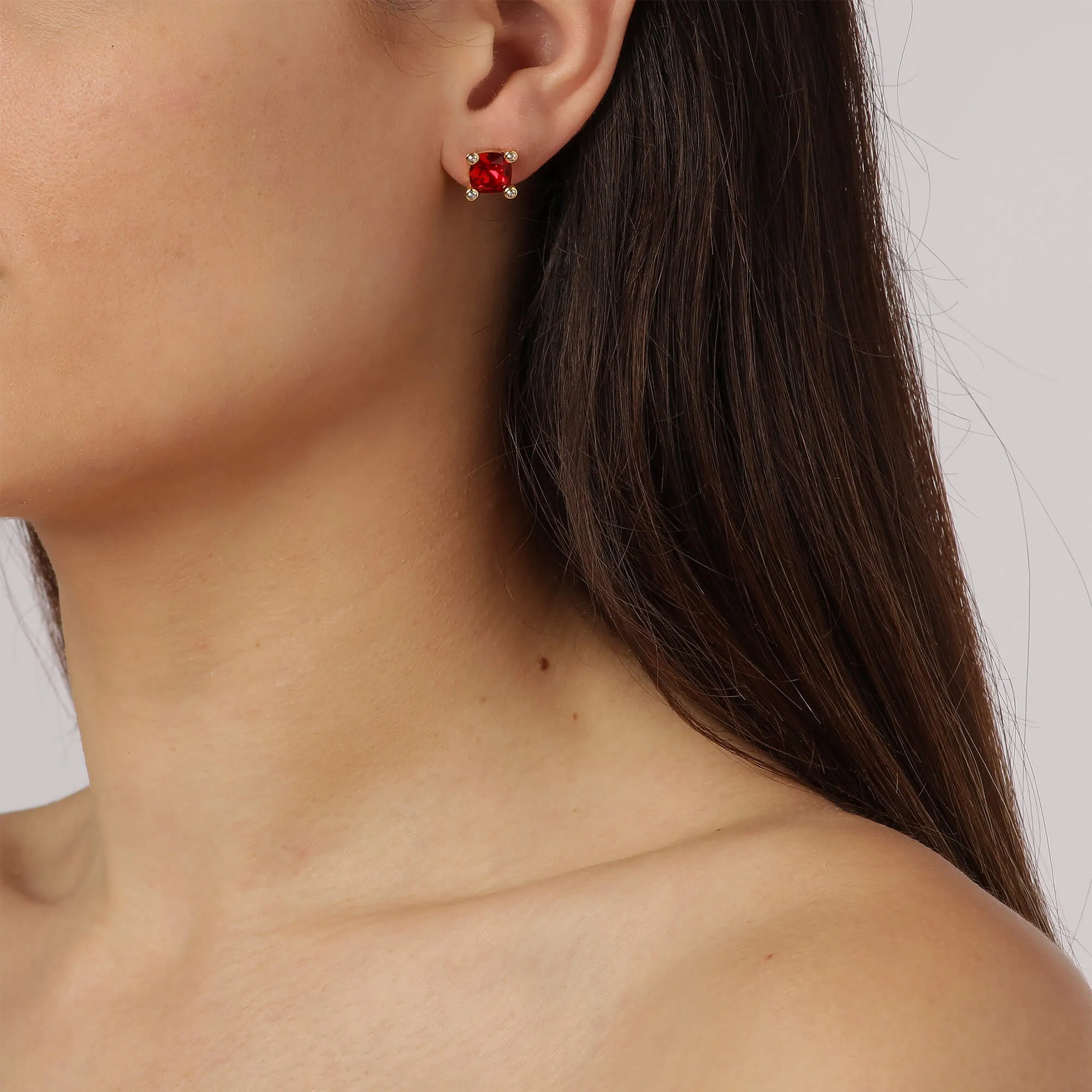 Dyrberg Kern Clara Gold Stud Earrings - Red