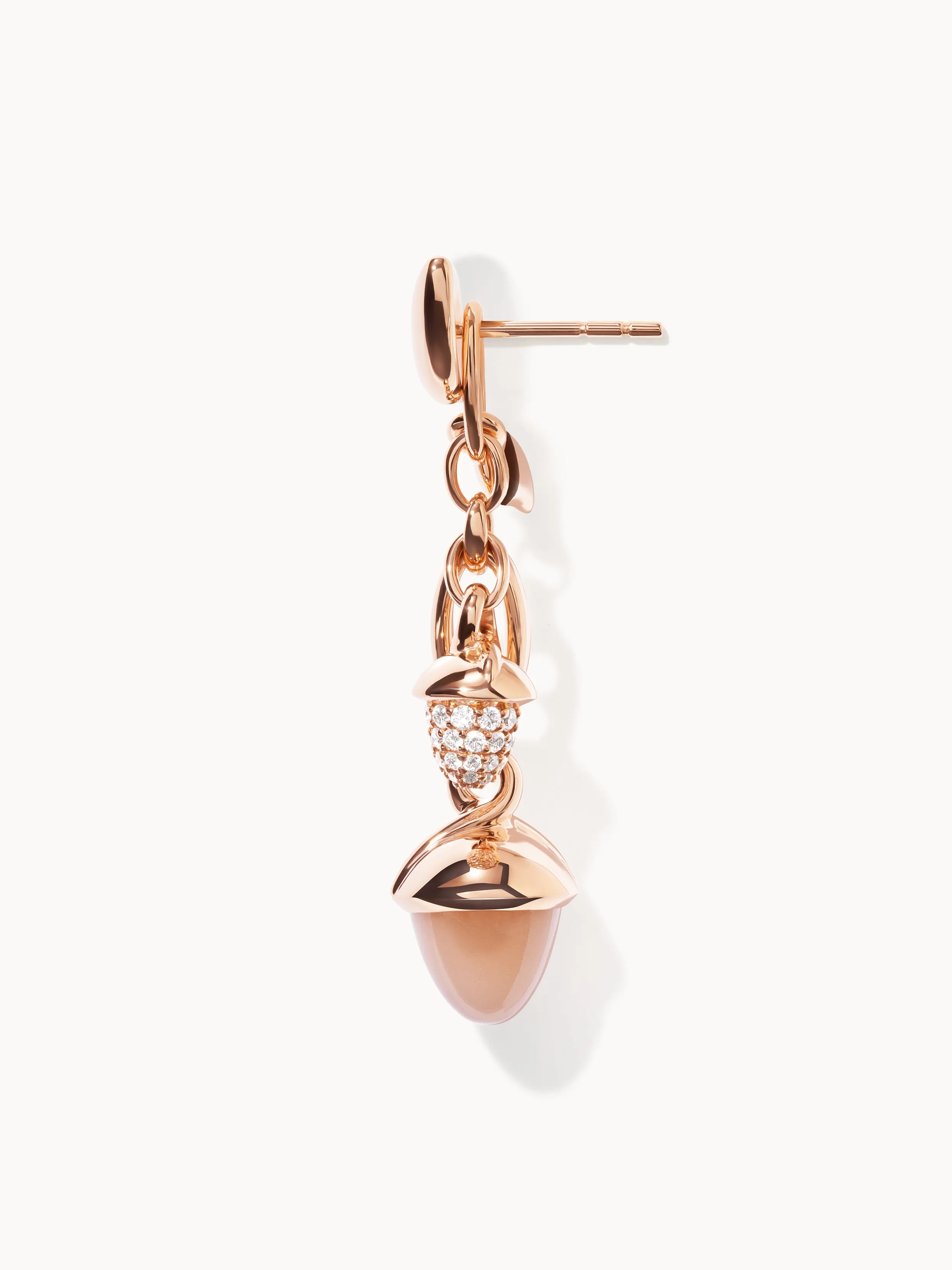 Earrings MIKADO Dangling 2 Acorns - 'Camel' with Diamond Pavé with Diamond Pavé