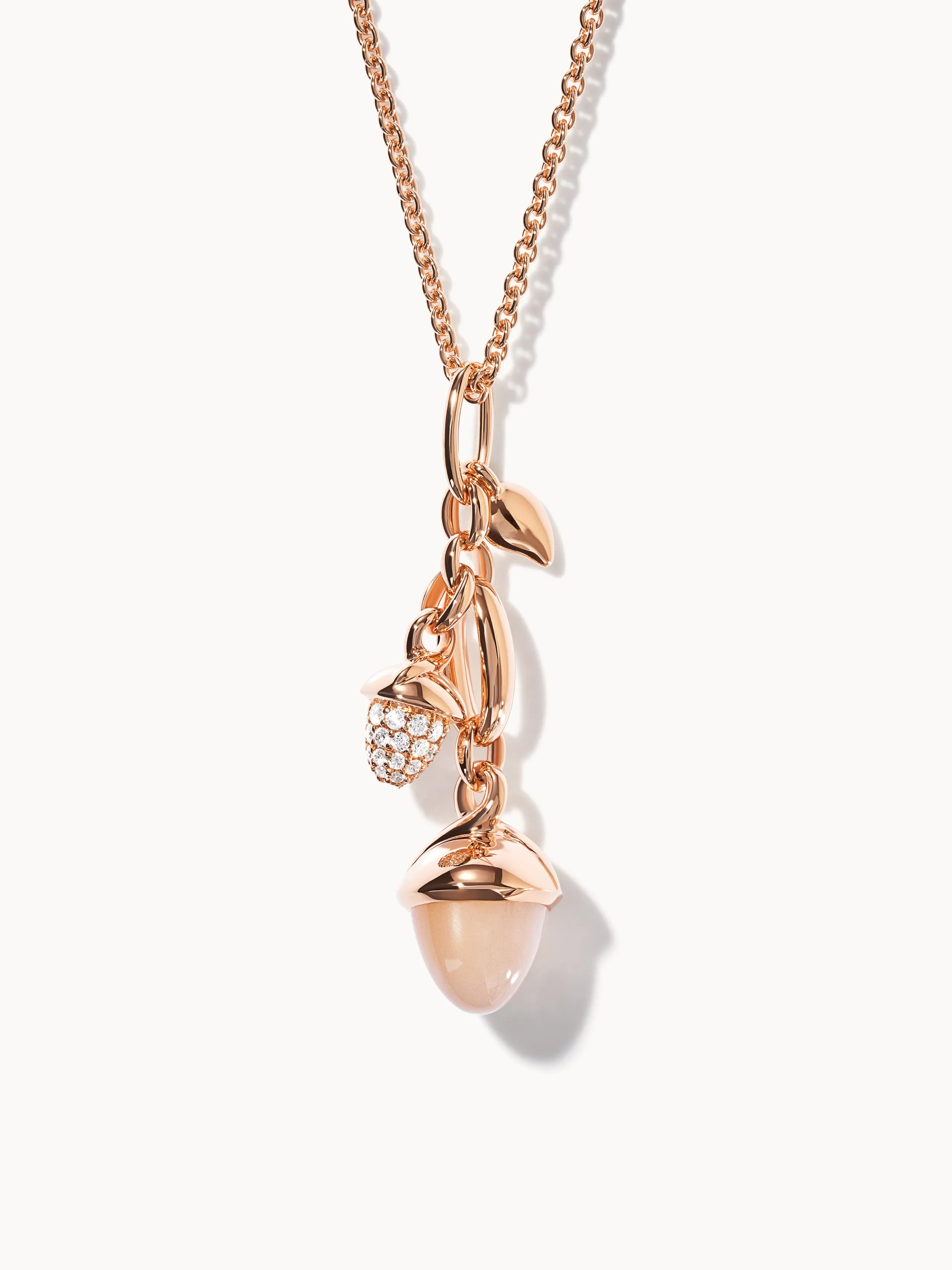 Earrings MIKADO Dangling 2 Acorns - 'Camel' with Diamond Pavé with Diamond Pavé