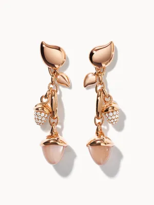 Earrings MIKADO Dangling 2 Acorns - 'Camel' with Diamond Pavé with Diamond Pavé