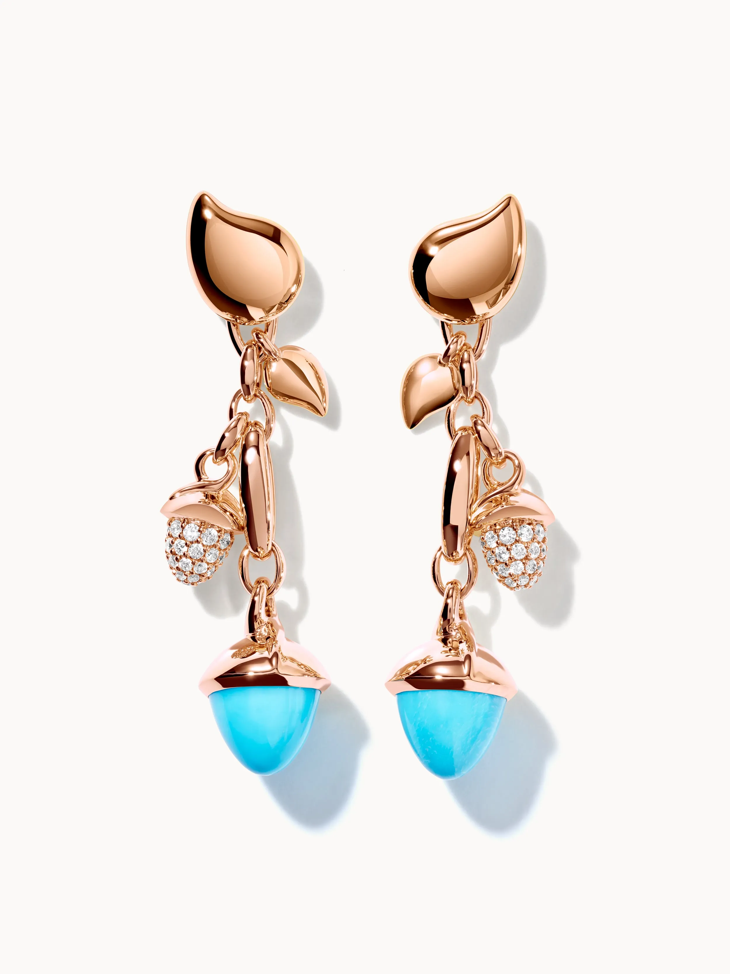 Earrings MIKADO Dangling 2 Acorns - 'Turquoise' with Diamond Pavé 'Turquoise' with Diamond Pavé