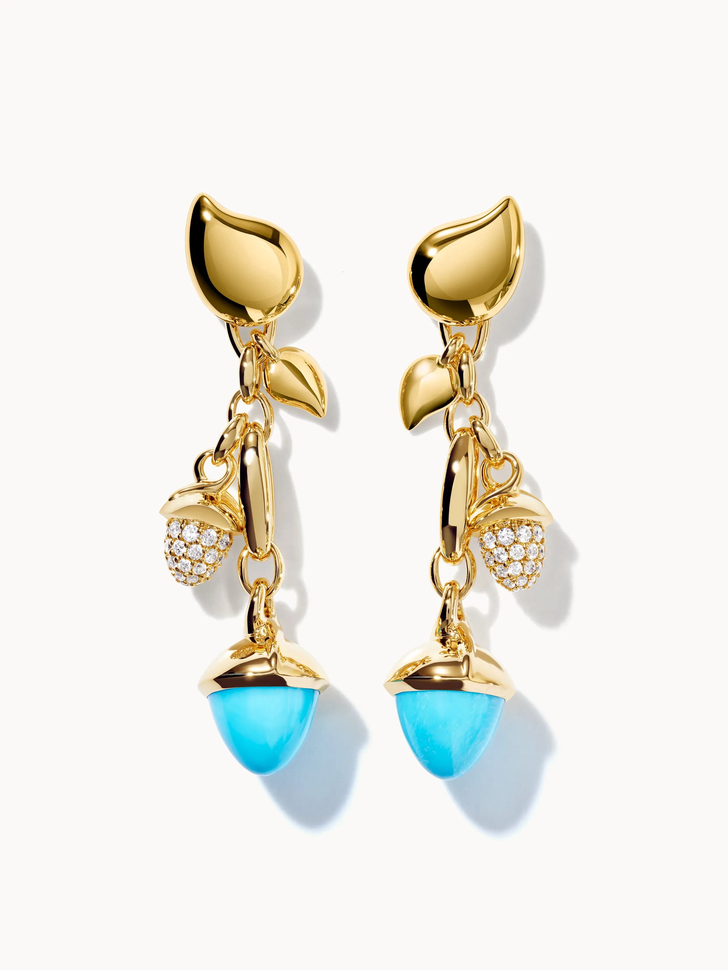 Earrings MIKADO Dangling 2 Acorns - 'Turquoise' with Diamond Pavé 'Turquoise' with Diamond Pavé
