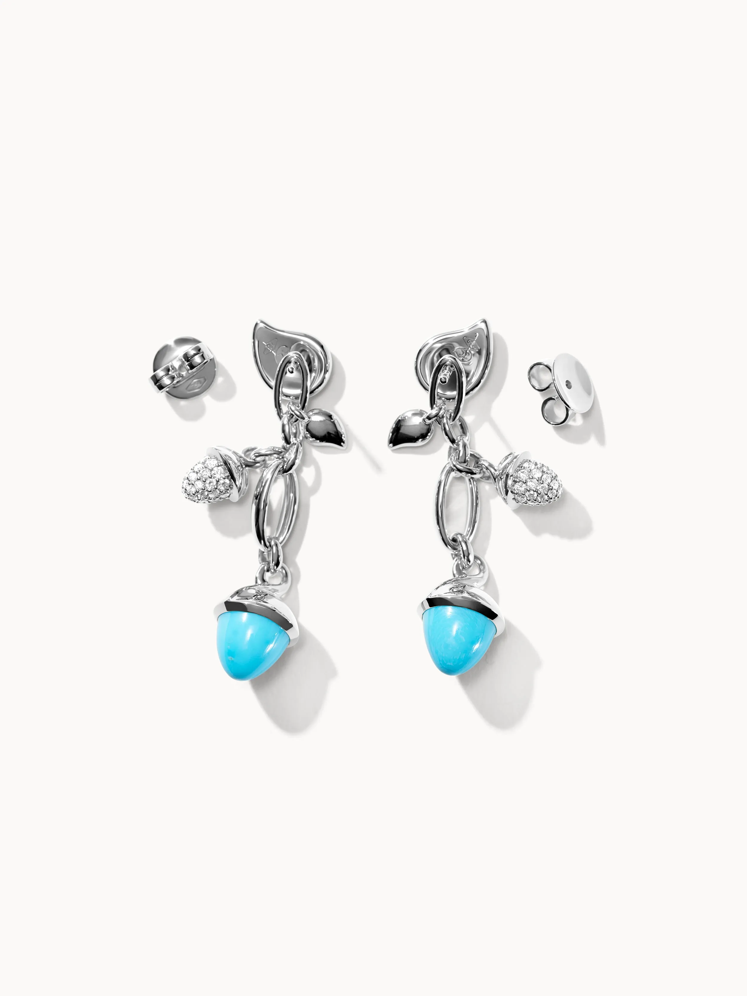 Earrings MIKADO Dangling 2 Acorns - 'Turquoise' with Diamond Pavé 'Turquoise' with Diamond Pavé