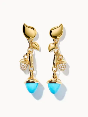 Earrings MIKADO Dangling 2 Acorns - 'Turquoise' with Diamond Pavé 'Turquoise' with Diamond Pavé