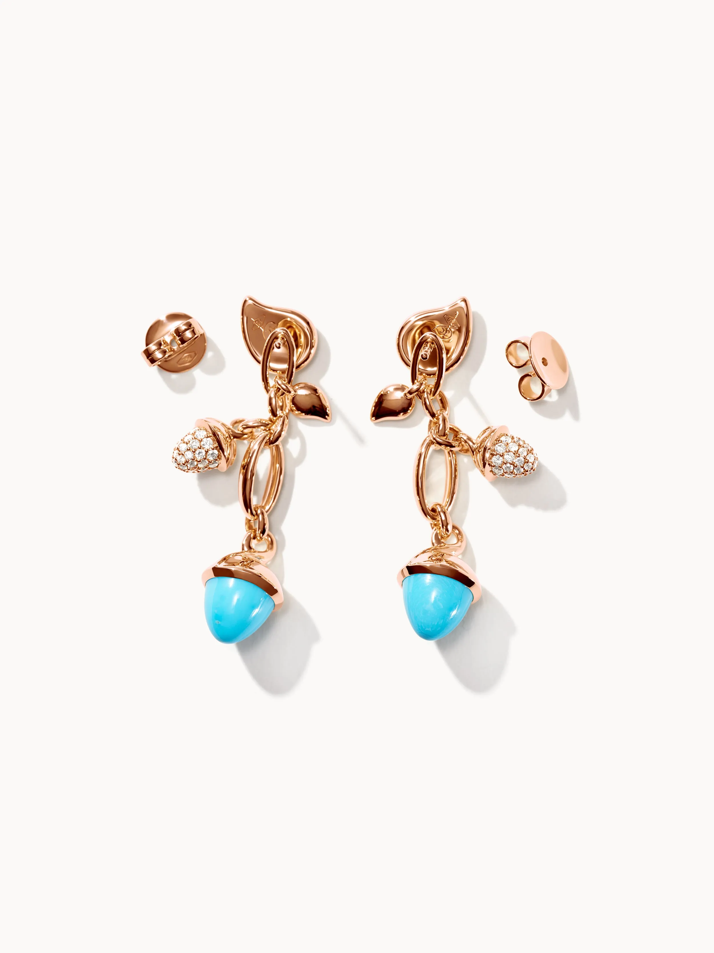 Earrings MIKADO Dangling 2 Acorns - 'Turquoise' with Diamond Pavé 'Turquoise' with Diamond Pavé