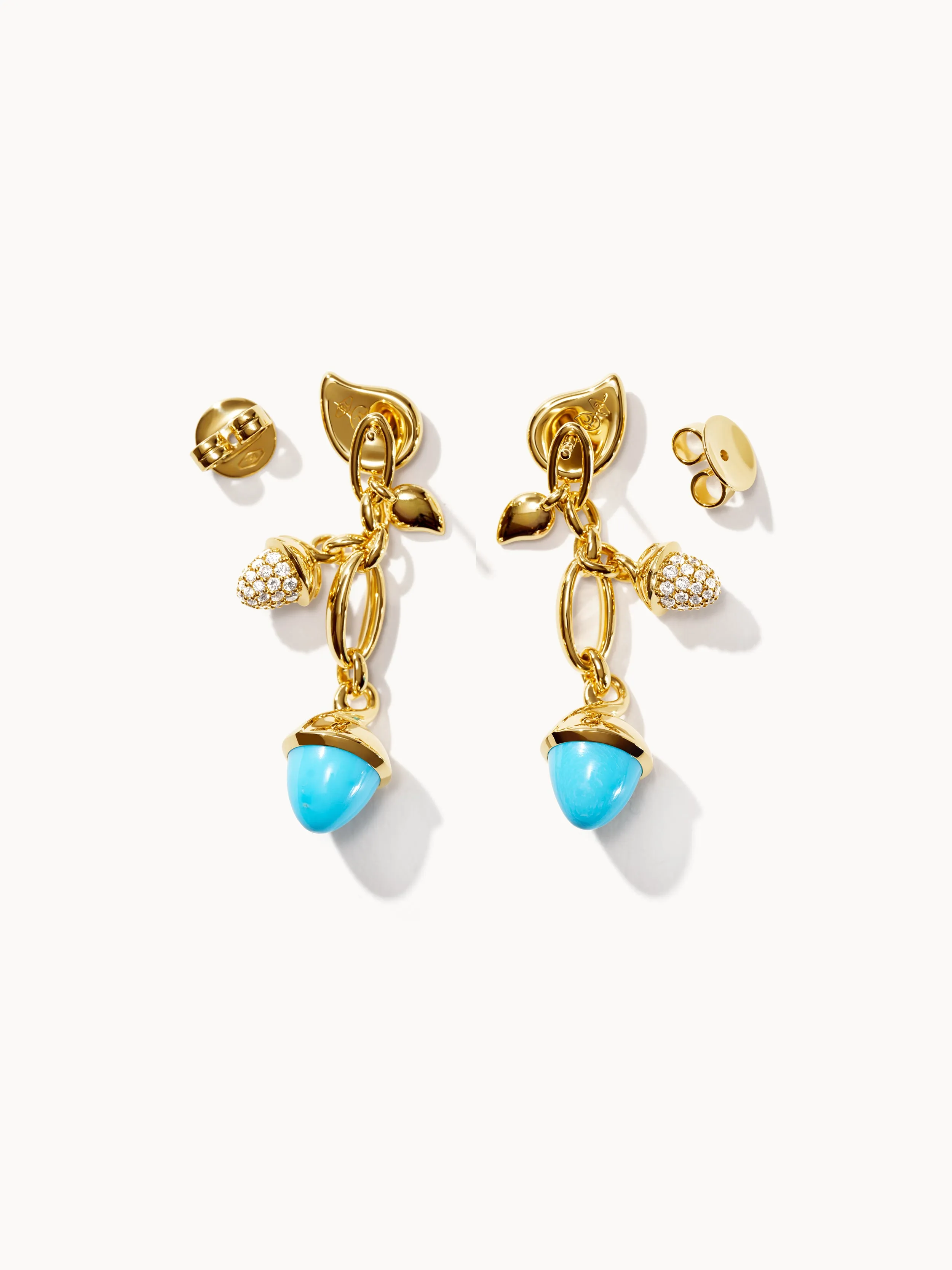 Earrings MIKADO Dangling 2 Acorns - 'Turquoise' with Diamond Pavé 'Turquoise' with Diamond Pavé