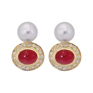 Earrings- Ruby, South Sea Pearl and Diamond  (18DM)