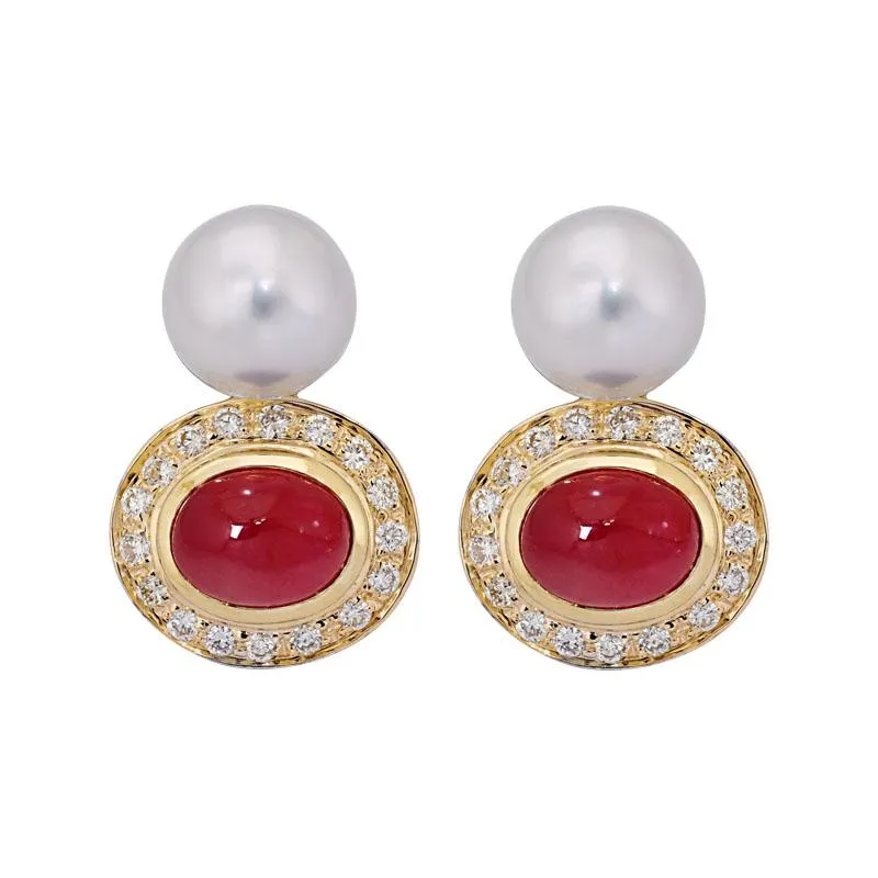 Earrings- Ruby, South Sea Pearl and Diamond  (18DM)