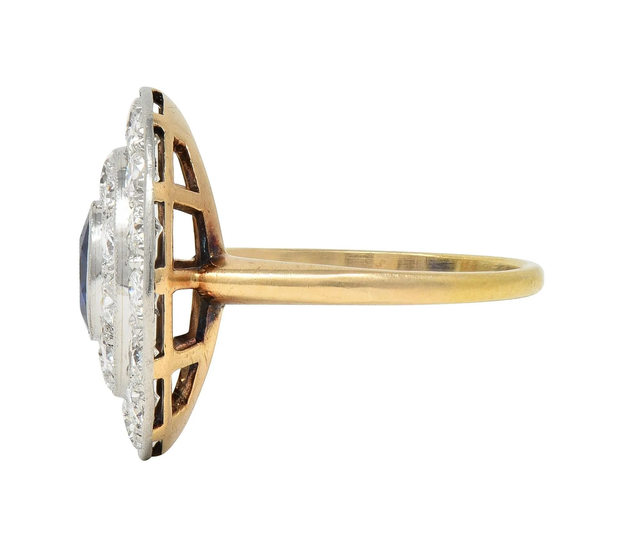 Edwardian 2.80 CTW Sapphire Diamond Platinum 18 Karat Gold Antique Cluster Ring