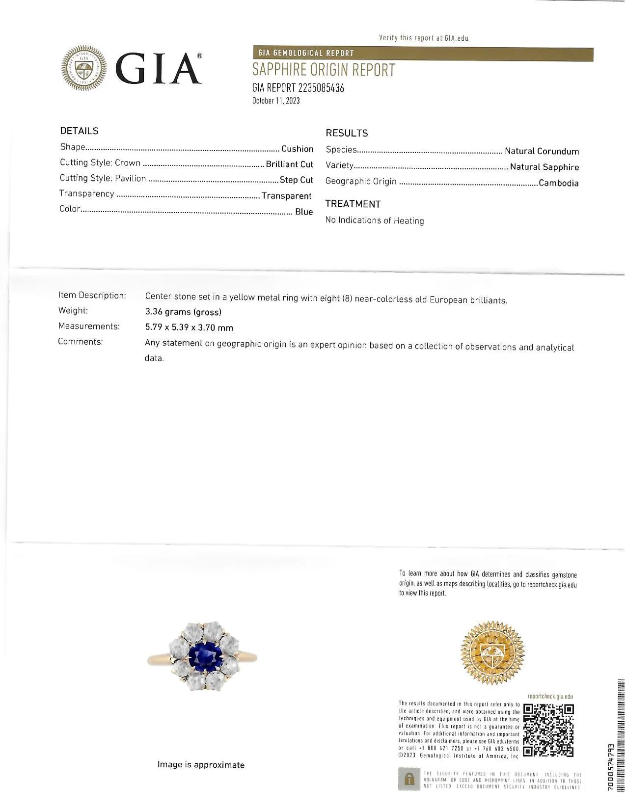 Edwardian 2.85 CTW Sapphire Diamond 14 Karat Yellow Gold Antique Cluster Ring GIA