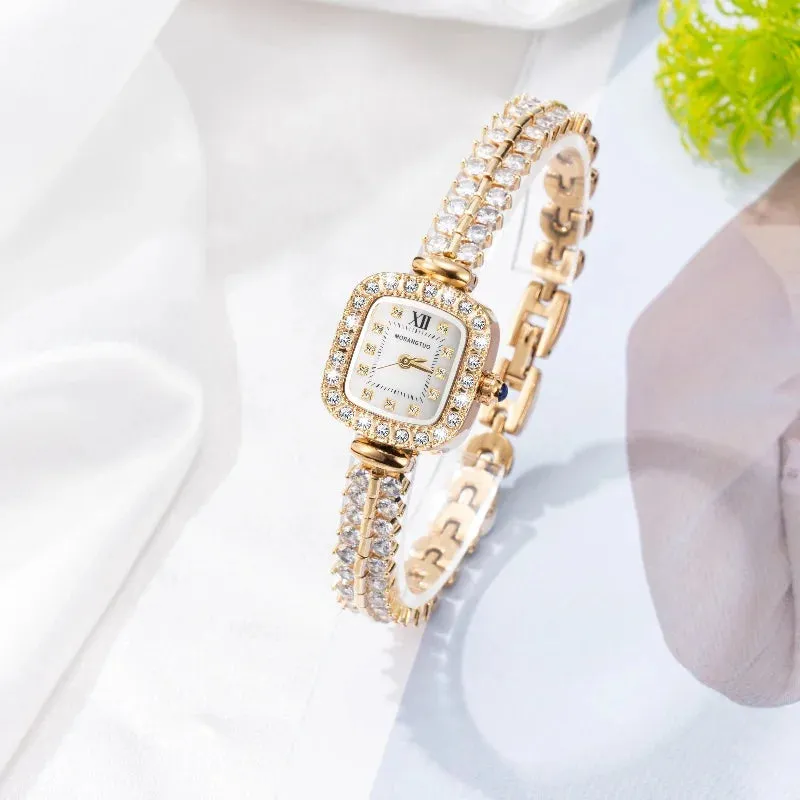 Elegant diamond dial sparkling crystal Wristwatch