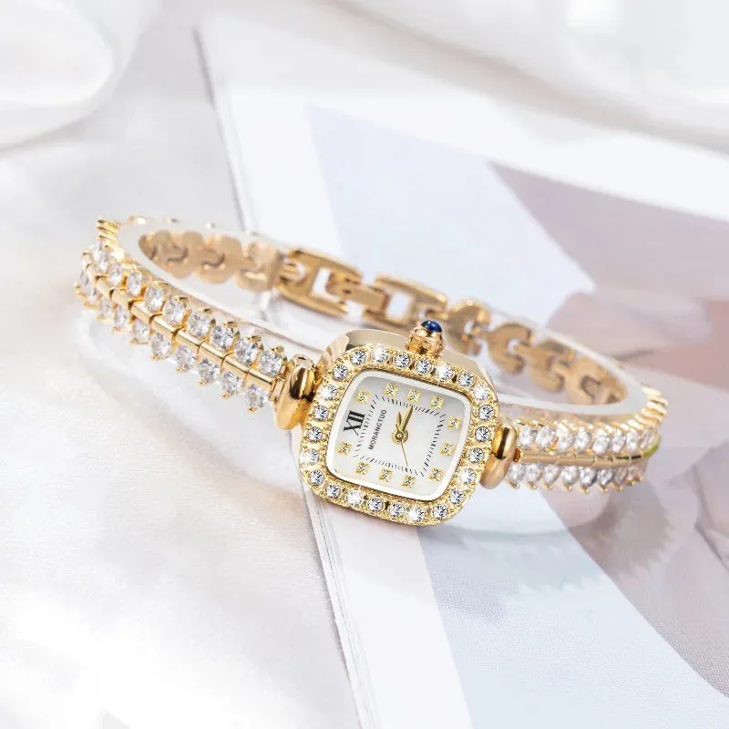 Elegant diamond dial sparkling crystal Wristwatch
