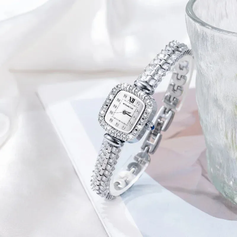 Elegant diamond dial sparkling crystal Wristwatch