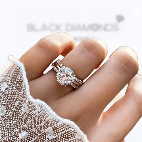 Elegant Rose Gold Round Cut 3PC Wedding Ring Set